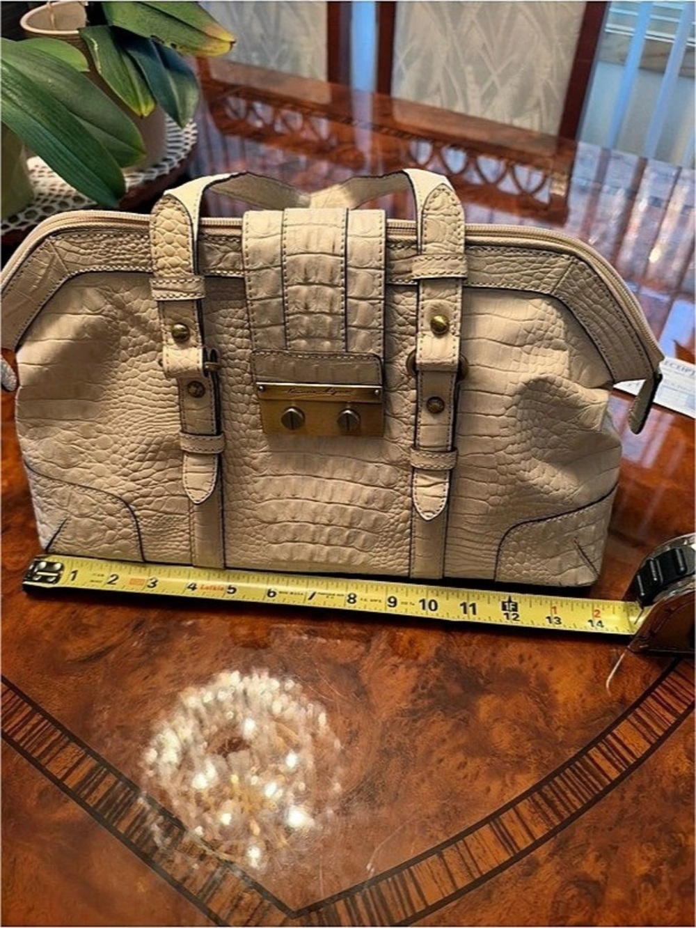 Etienne Aigner Crocodile-Embossed Tote in Cream